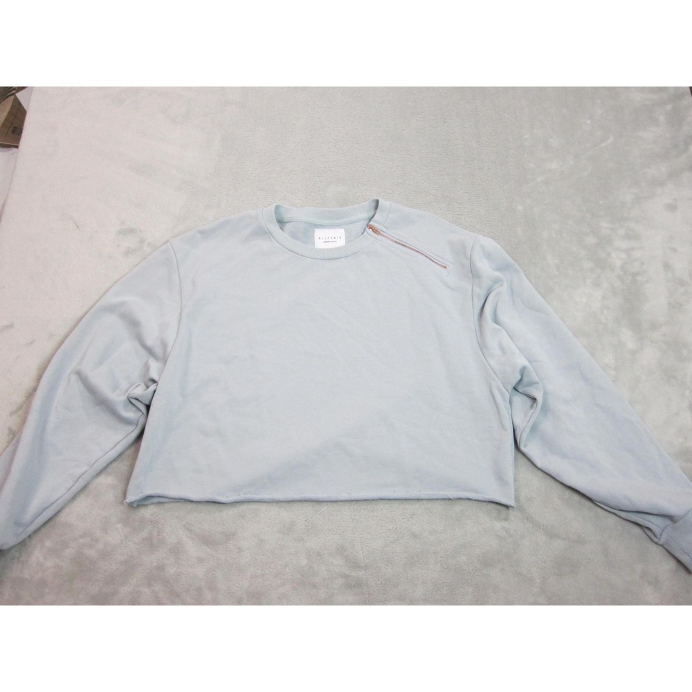 ALLFENIX Sweatshirt Womens Medium Blue Cropped Zipper Shoulder Crewneck Pullover